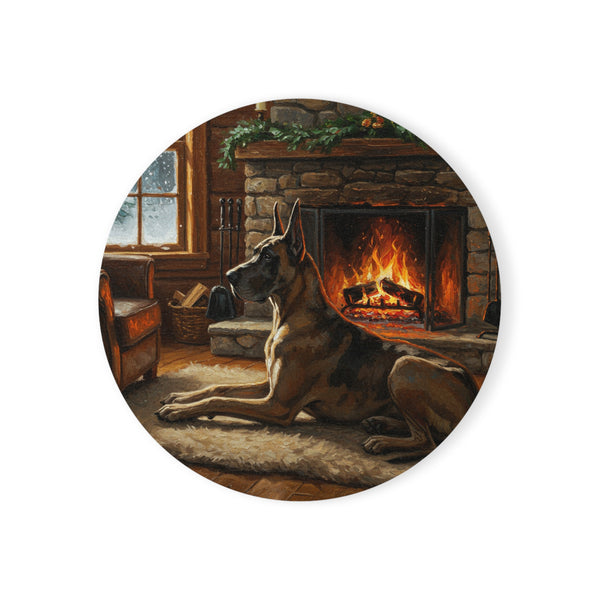 Acrylic Great Dane - Winter Hearth | Cork Back Coaster