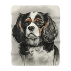 Cavalier King Charles Spaniel Charcoal Portrait Sherpa Fleece Blanket | Dog Lover Gift — secondary view