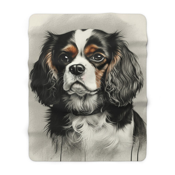 Cavalier King Charles Spaniel Charcoal Portrait Sherpa Fleece Blanket | Dog Lover Gift