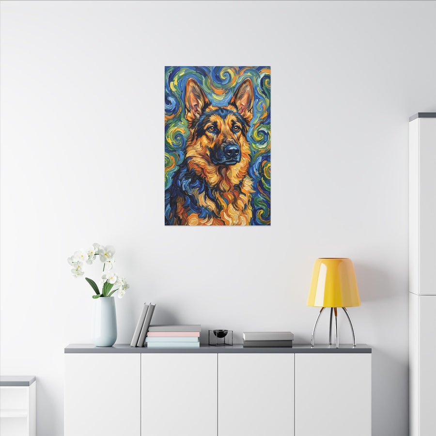 German Shepherd Post-Impressionist Oil Painting Canvas Wall Art Decor, Dog Lover Gift, Pet Owner Present, GSD Art Print