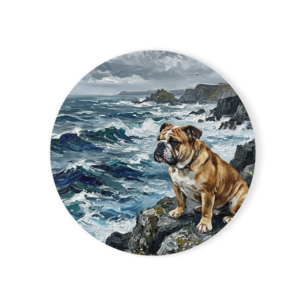 English Bulldog Coastal Cliffside Gift Set — Mug + Coaster + Sticker | Tritan — Lifestyle View