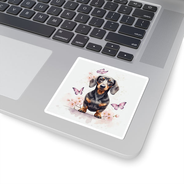 Dachshund Watercolor Butterfly Bloom Kiss-Cut Stickers | Premium Dog Prints | Tritan — Lifestyle View