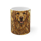 Golden Retriever Stained Glass Monochrome Gold Ceramic Mug 11oz | Dog Lover Gift