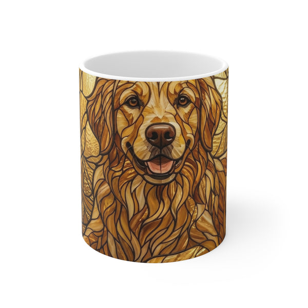 Golden Retriever Stained Glass Monochrome Gold Ceramic Mug 11oz | Dog Lover Gift
