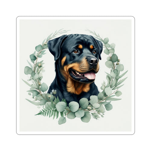 Rottweiler Watercolor Botanical Wreath Kiss-Cut Stickers | Premium Dog Prints | Tritan