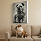 English Bulldog Charcoal Portrait, Bulldog Wall Art, Dog Lover Gift, Pet Art Canvas Print