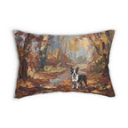 Boston Terrier Acrylic Painting Lumbar Pillow, Autumn Woods Dog Art Gift, Pet Home Decor — view 2