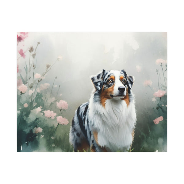 Australian Shepherd Watercolor Canvas Art | Aussie Dog Wall Decor Print | Pet Lover Gift | Dog Mom Home Decor | Stretched Canvas