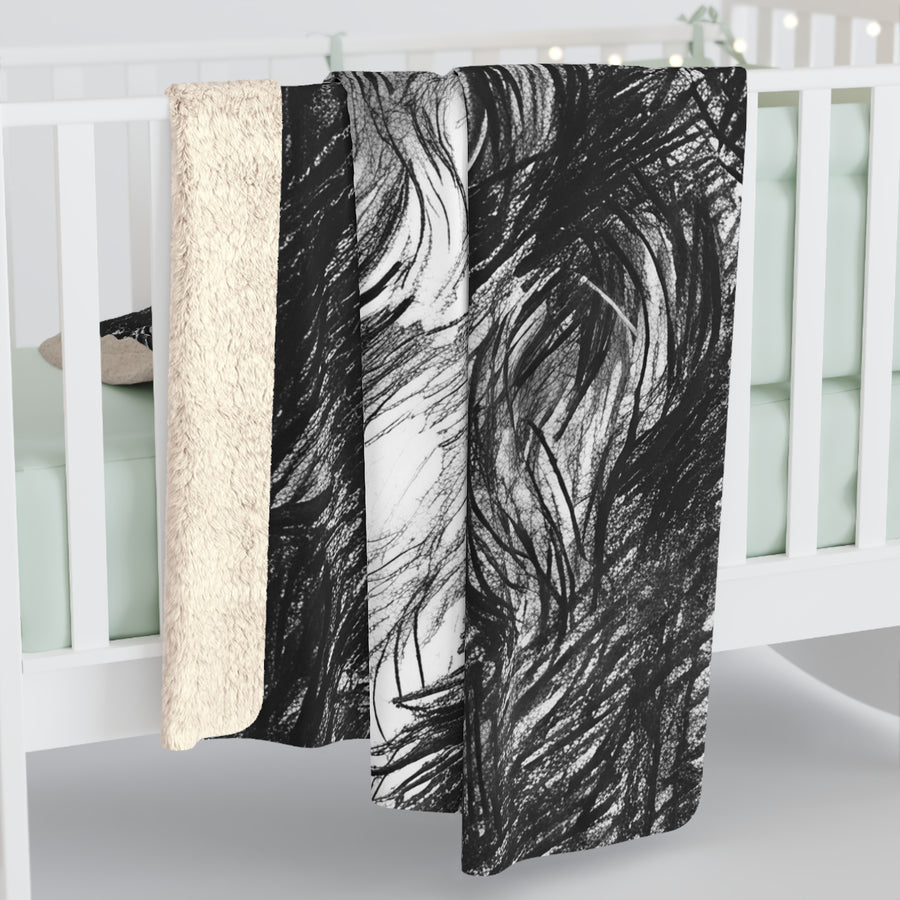 Bernese Mountain Dog Charcoal Portrait Sherpa Fleece Blanket | Dog Lover Gift