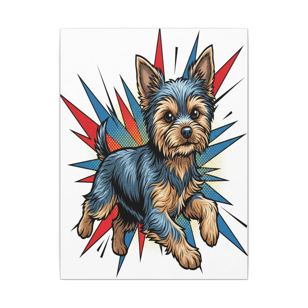 Yorkshire Terrier Canvas Print - Dynamic Comic Book Art with Halftone Dots - Energetic Yorkie Pop Art for Dog Lovers