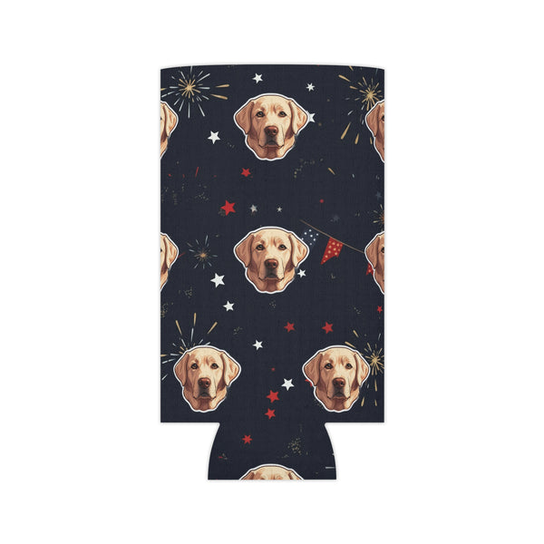 Labrador Retriever Can Cooler, 4th of July Patriotic Dog Pattern, Lab Gift, Independence Day Decor, Summer Party Drink Holder — Lifestyle View