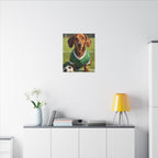 Dachshund Oil Painting Soccer Portrait Stretched Canvas Wall Art | Funny Dog Decor Gift | Pet Lover Home Art