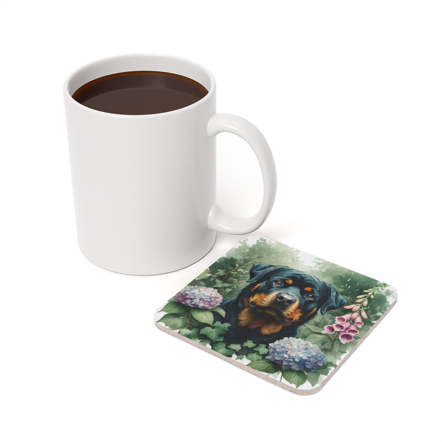 Rottweiler Watercolor Garden Peek Drink Coaster | Premium Dog Prints | Tritan — detail view