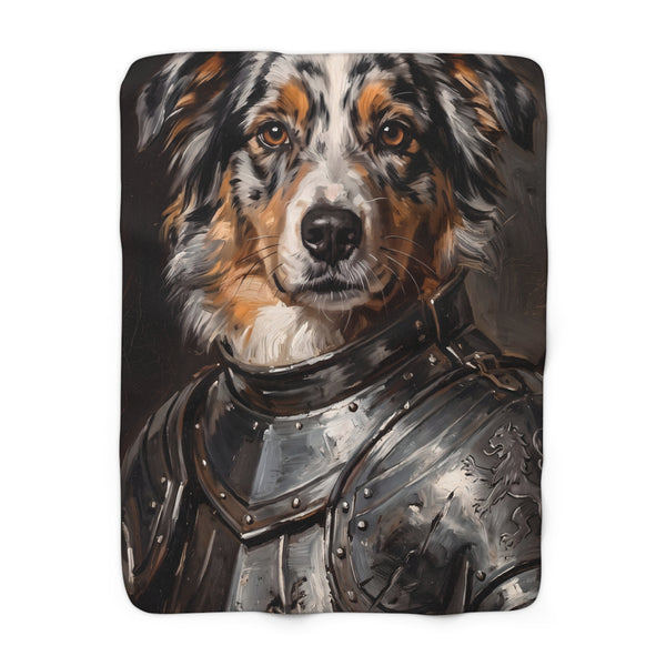 Australian Shepherd Medieval Knight Portrait Regal Throw Blanket | Premium Dog Art | Tritan