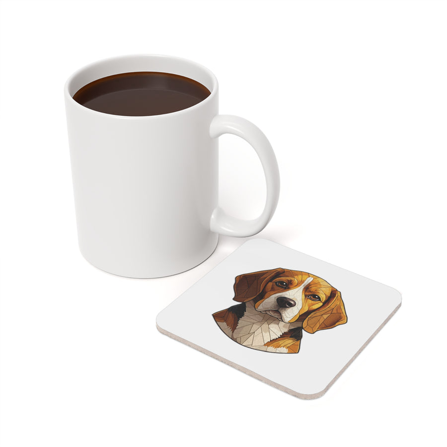 Beagle Low Poly Monochrome Gold Cork Back Coaster | Dog Lover Gift