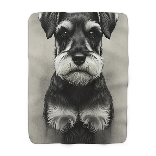 Miniature Schnauzer Charcoal Portrait Sherpa Fleece Blanket | Dog Lover Gift