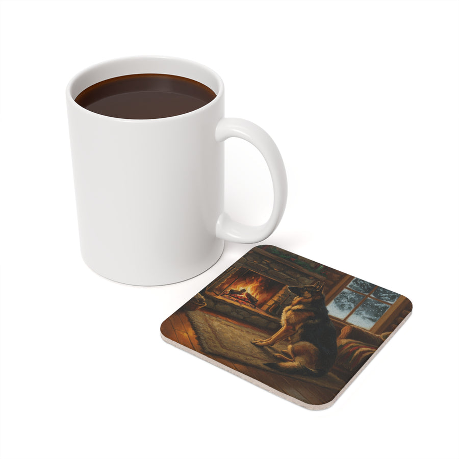 Acrylic German Shepherd - Winter Hearth | Cork Back Coaster