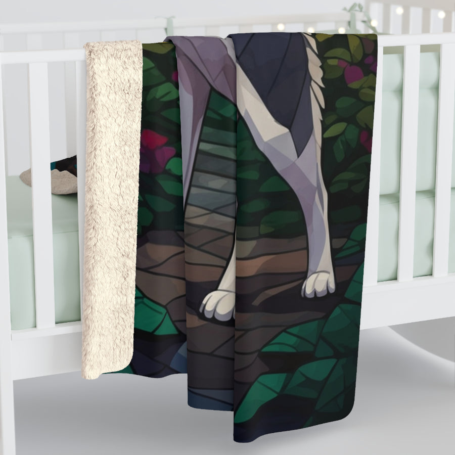 Siberian Husky Low Poly Forest Sherpa Fleece Blanket | Dog Lover Gift