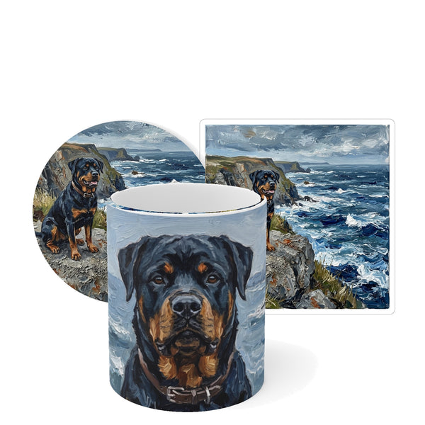 Rottweiler Coastal Cliffside Gift Set | Mug + Coaster + Sticker | Tritan