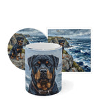Rottweiler Coastal Cliffside Gift Set — mug, coaster and sticker gift set with matching dog art