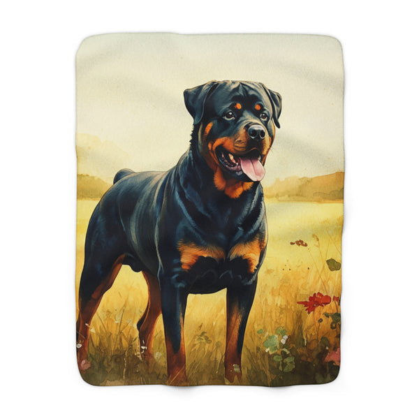 Rottweiler Watercolor Meadow Golden Throw Blanket | Premium Dog Prints | Tritan