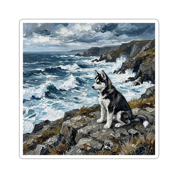 Acrylic Gallery Print Siberian Husky - Coastal Cliffside | Kiss-Cut Stickers