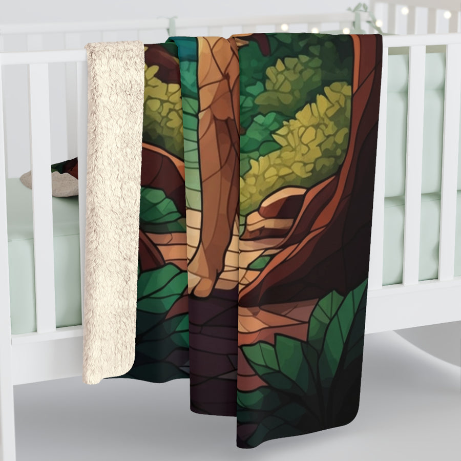Golden Retriever Low Poly Forest Sherpa Fleece Blanket | Dog Lover Gift