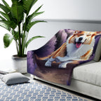 Corgi Watercolor Lavender Fields Throw Blanket | Premium Dog Prints | Tritan — view 8 of 9