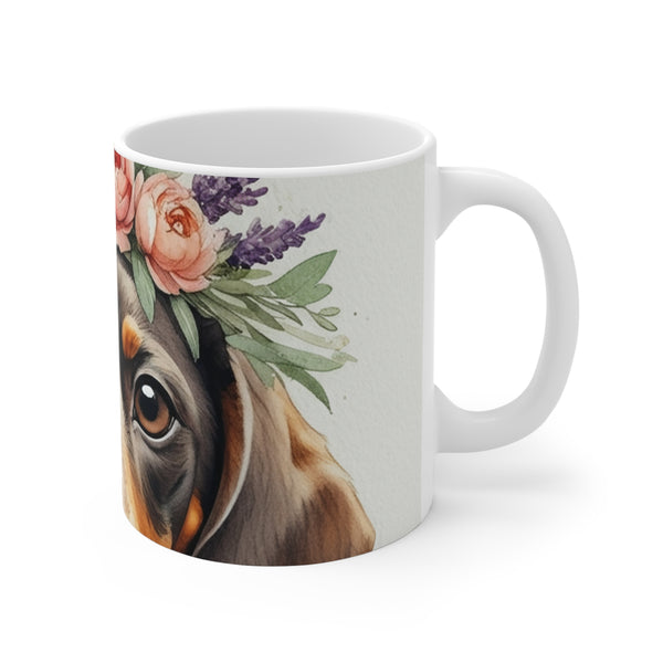 Dachshund Watercolor Floral Crown Coffee Mug | Premium Dog Prints | Tritan