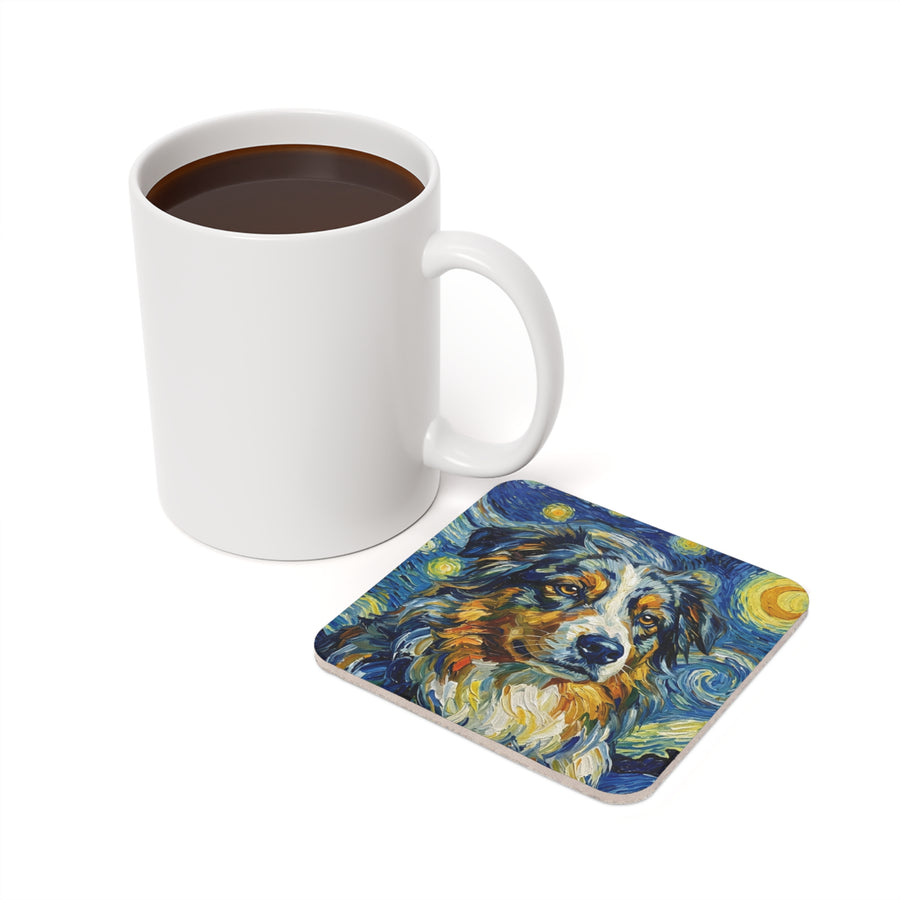 Australian Shepherd Coaster Post-Impressionist Oil Painting - Aussie Dog Art Decor, Pet Lover Gift, Puppy Keepsake