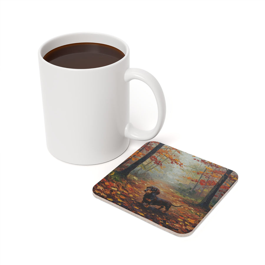 Acrylic Dachshund - Autumn Woods | Cork Back Coaster