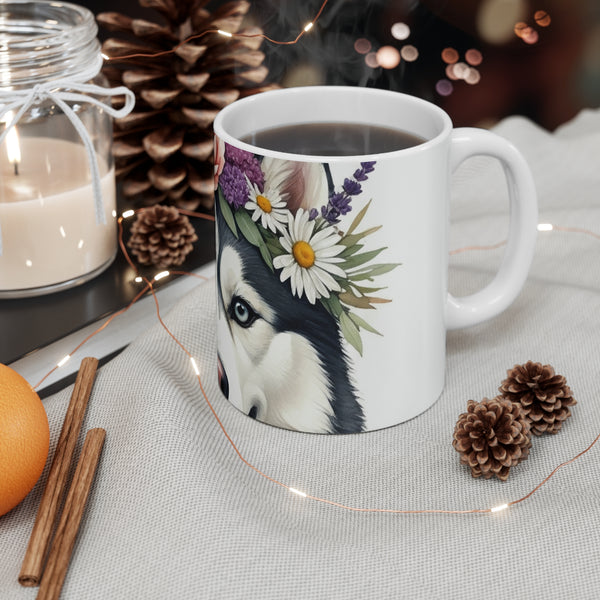 Siberian Husky Watercolor Floral Crown Coffee Mug | Premium Dog Prints | Tritan — Lifestyle View