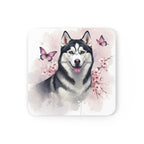 Siberian Husky Watercolor Butterfly Bloom Drink Coaster | Premium Dog Prints | Tritan