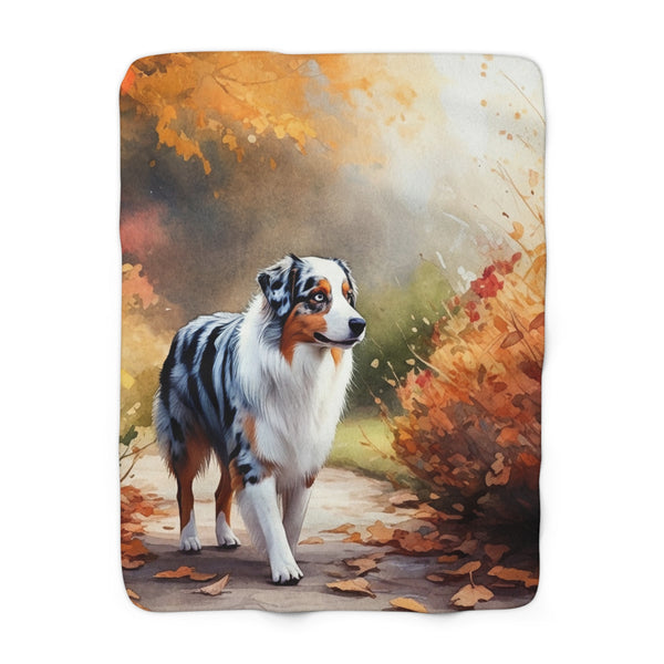 Australian Shepherd Watercolor Autumn Path Throw Blanket | Premium Dog Prints | Tritan