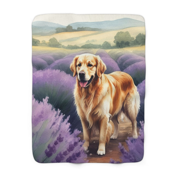 Golden Retriever Watercolor Lavender Fields Throw Blanket | Premium Dog Prints | Tritan