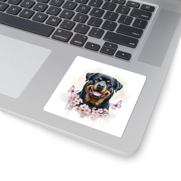Rottweiler Watercolor Butterfly Bloom Kiss-Cut Stickers | Premium Dog Prints | Tritan — Lifestyle View