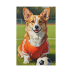 Corgi Oil Painting Soccer Portrait Canvas, Funny Dog Wall Art Decor, Pembroke Welsh Corgi Lover Gift for Him Her, Pet Art Print
