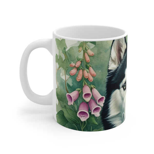 Siberian Husky Watercolor Garden Peek Coffee Mug | Premium Dog Prints | Tritan