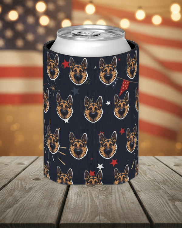 German Shepherd America 250 Can Cooler, Patriotic Dog Pattern Drink Holder, GSD Gift for Him Her, Summer BBQ Decor, USA America Theme