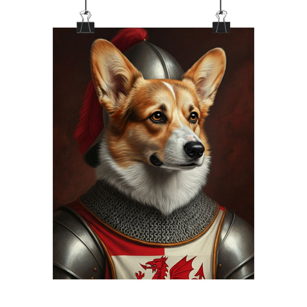 Pembroke Welsh Corgi Medieval Knight Portrait Matte Poster, Regal Dog Art Print, Pembroke Welsh Corgi Lover Gift, Wall Art