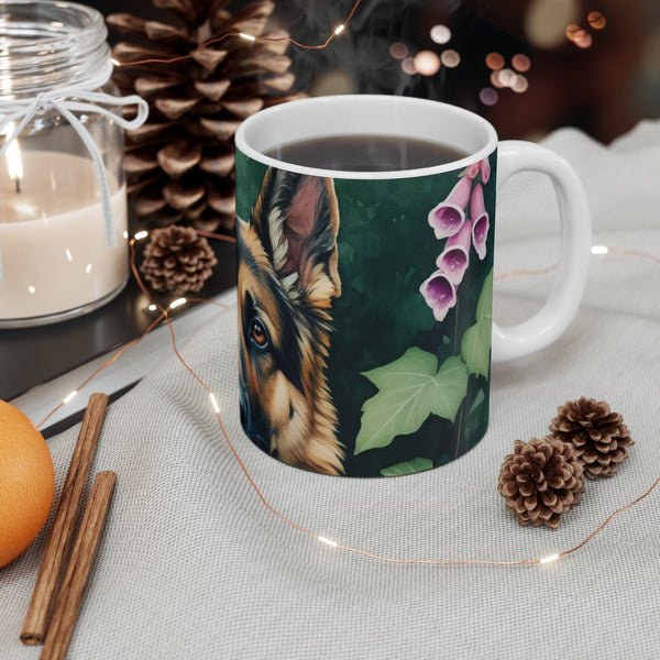 German Shepherd Watercolor Garden Peek Coffee Mug | Premium Dog Prints | Tritan — Lifestyle View