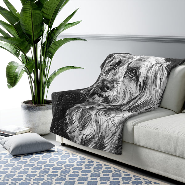 Havanese Charcoal Portrait Sherpa Fleece Blanket | Dog Lover Gift