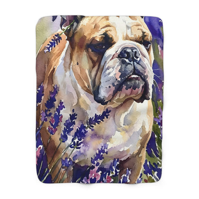 English Bulldog Watercolor Lavender Fields Throw Blanket | Premium Dog Art | Tritan