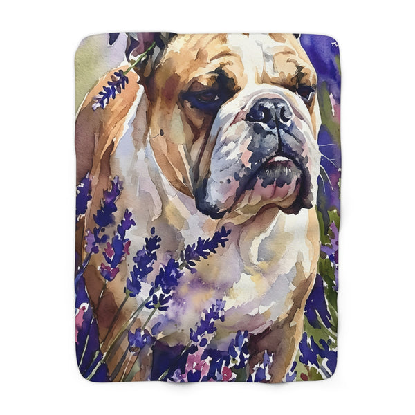 English Bulldog Watercolor Lavender Fields Throw Blanket | Premium Dog Art | Tritan