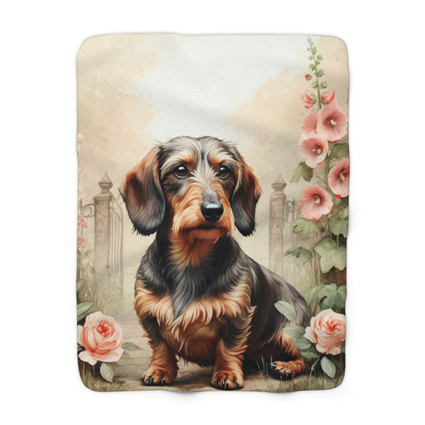 Dachshund Watercolor Cottage Garden Throw Blanket | Premium Dog Prints | Tritan