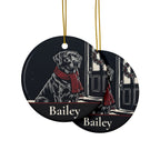 Front and back of the Labrador Retriever Christmas ornament: the same design prints on both sides