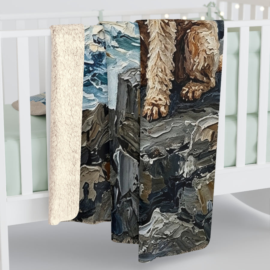 Acrylic Gallery Print Poodle - Coastal Cliffside | Sherpa Fleece Blanket — detail view