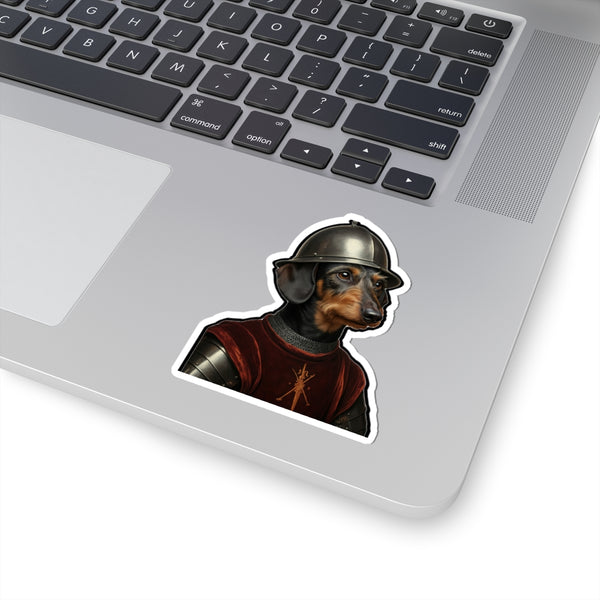 Dachshund Medieval Knight Portrait Sticker, Dog Portrait Vinyl Decal, Kiss-Cut Sticker, Dachshund Lover Gift — Lifestyle View