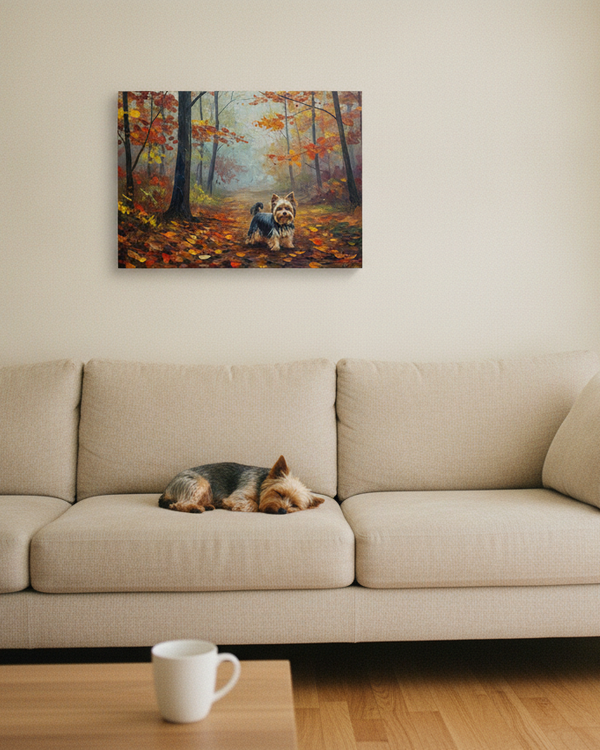 Yorkshire Terrier Wall Art, Yorkie Mom Gift, Dog Lover Canvas Print, Pet Portrait, Acrylic Painting Decor — Lifestyle View