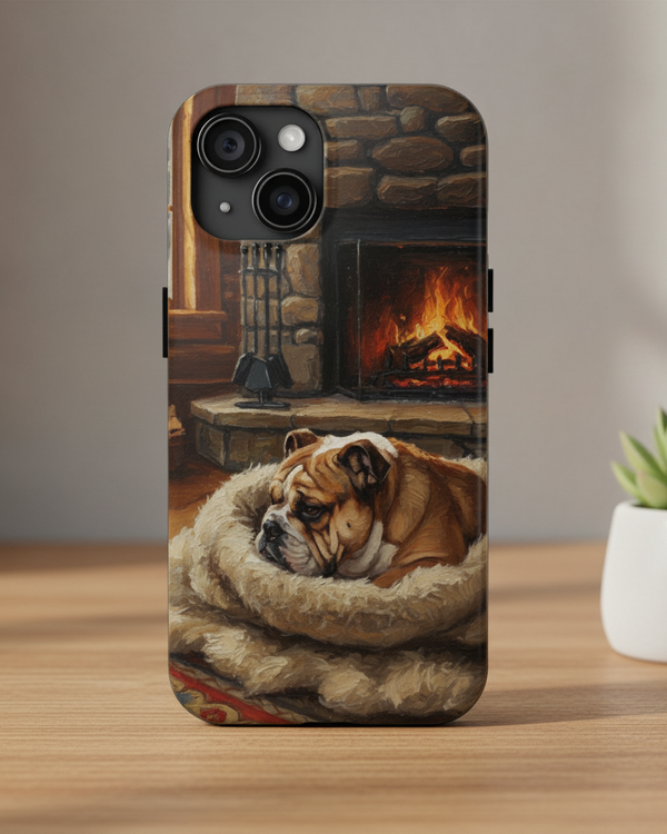 Acrylic English Bulldog - Winter Hearth | Tough Phone Case